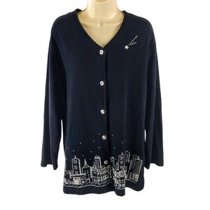Vintage Teddi cityscape black cardigan sweater